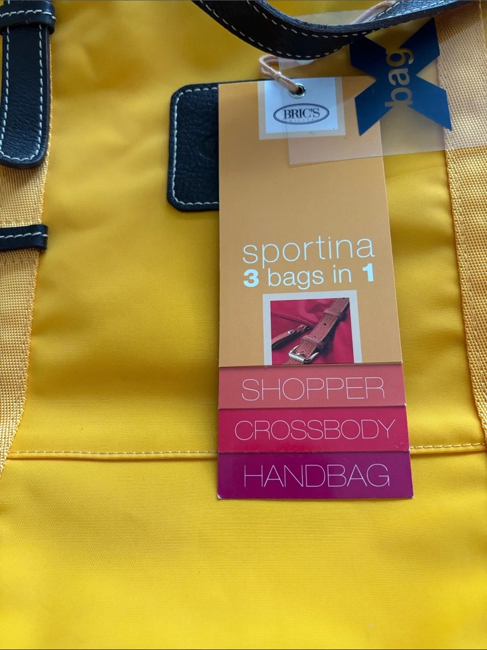 Bric's Yellow Nylon Tote with brown Leather Trim